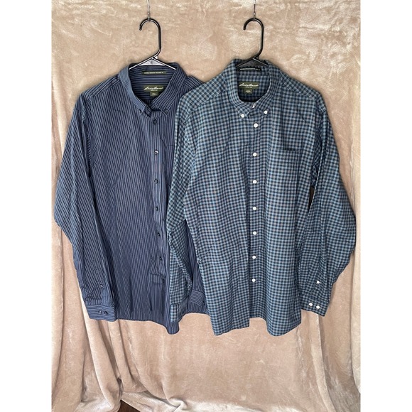 Lot of 2 Eddie Bauer Wrinkle Resistant Relaxed Fit Button Down Shirts Large Tall - Picture 1 of 10